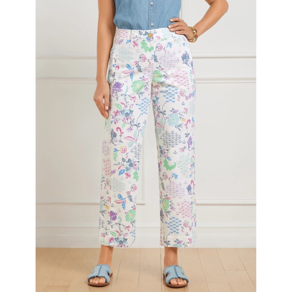 Talbots Straight Crop Pants in Whimsical Jacobean Floral Print Size 16 Summer - Picture 1 of 14